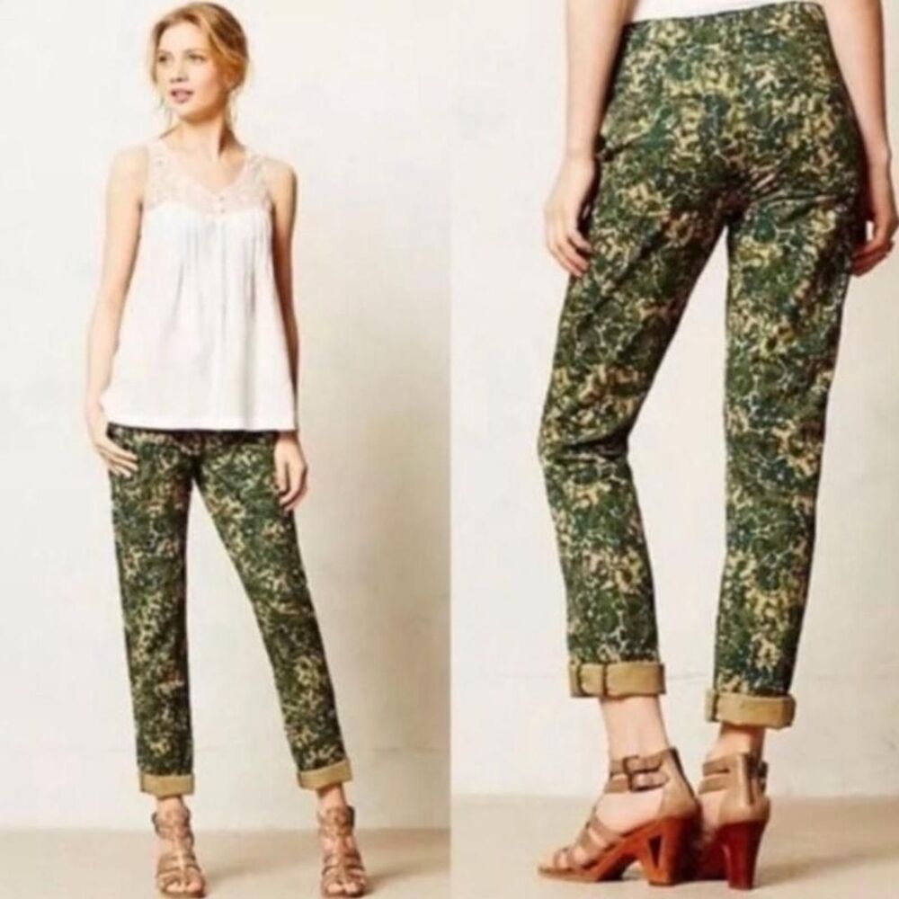 Anthropologie Hei Hei Floral Pants Size 27 Green Boho Casual